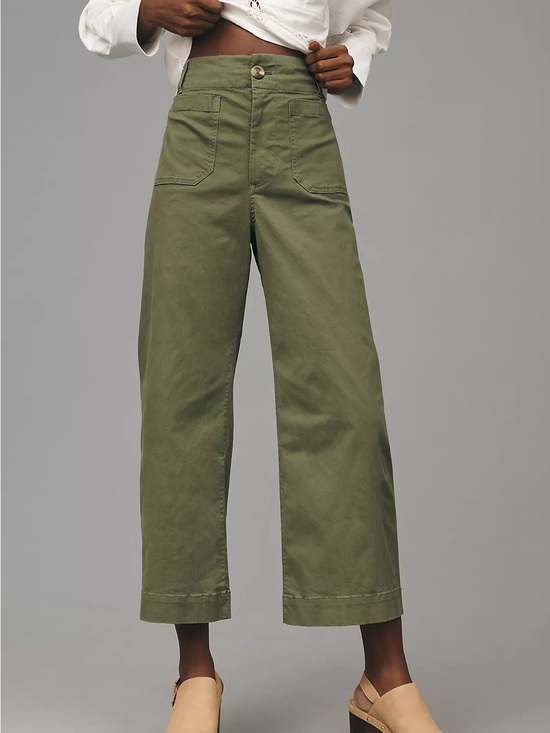Maeve Pants - Maeve The Colette High Waist Wide Leg Cropped Pant in Green - 31
